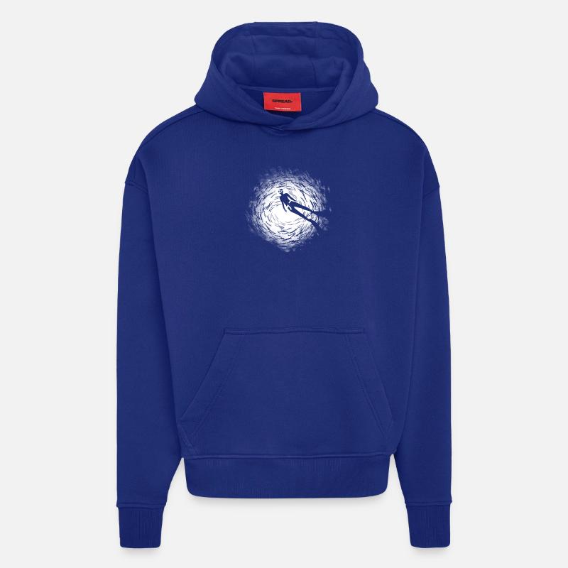 Plongeur apnee entouré de poisson - Sweat à capuche bio épais oversize fabriqué en UE - Iconic Blue