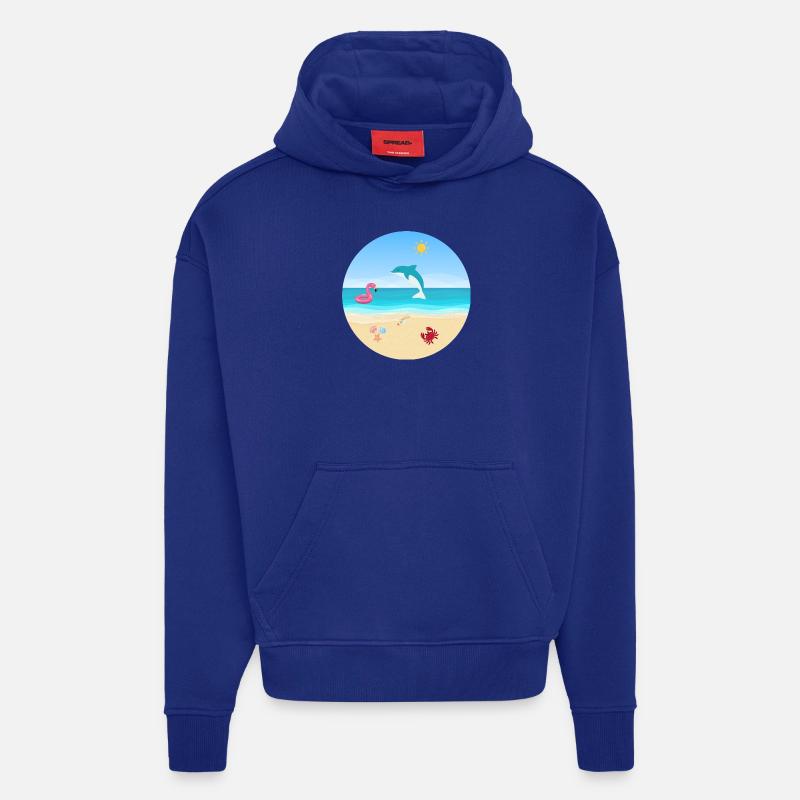 Conception de plage - Sweat à capuche bio épais oversize fabriqué en UE - Iconic Blue