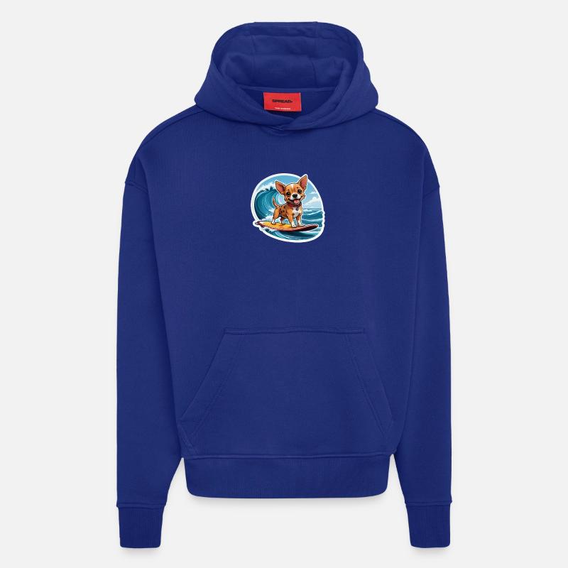 Chihuahua Surfer Fun - Sweat à capuche bio épais oversize fabriqué en UE - Iconic Blue
