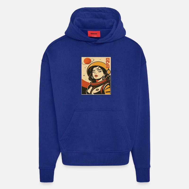 Astronaut Retro Space Comic - Sweat à capuche bio épais oversize fabriqué en UE - Iconic Blue