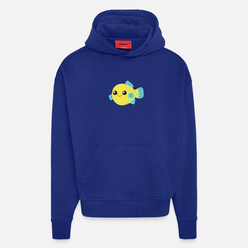 Poisson-globe, poisson mignon, océan, - Sweat à capuche bio épais oversize fabriqué en UE - Iconic Blue