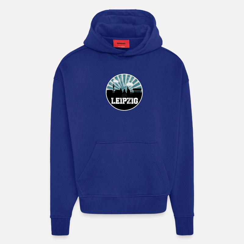 Leipzig Skyline Blue Hour - Sweat à capuche bio épais oversize fabriqué en UE - Iconic Blue