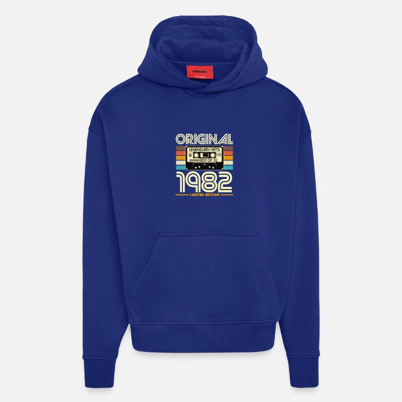 Original 1982Retro Cassette - Sweat à capuche bio épais oversize fabriqué en UE - Iconic Blue