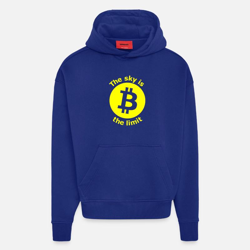 Motif du ciel jaune Bitcoin - Sweat à capuche bio épais oversize fabriqué en UE - Iconic Blue