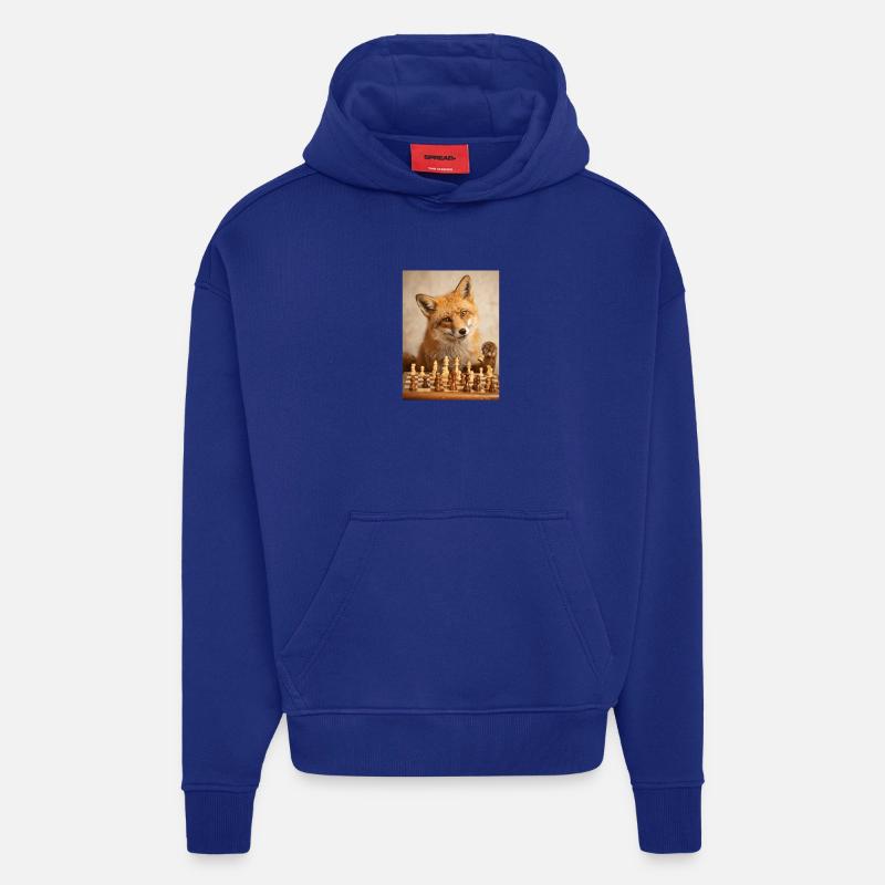 Renard jouant aux échecs - Sweat à capuche bio épais oversize fabriqué en UE - Iconic Blue