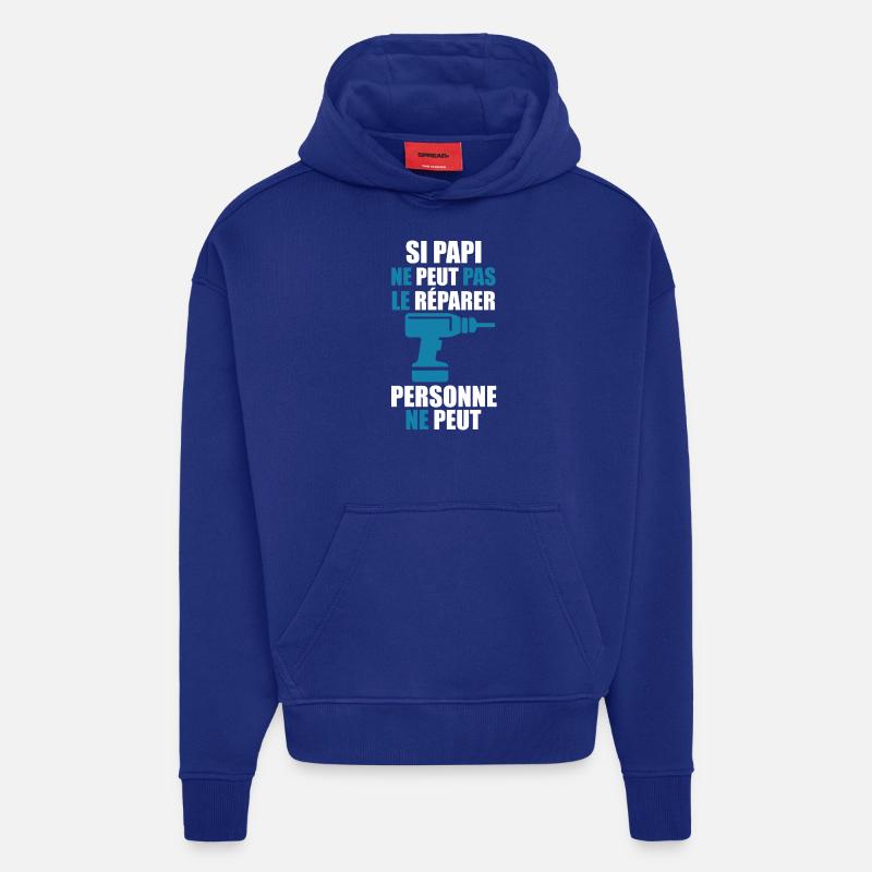 "Papi bricole" - Sweat à capuche bio épais oversize fabriqué en UE - Iconic Blue
