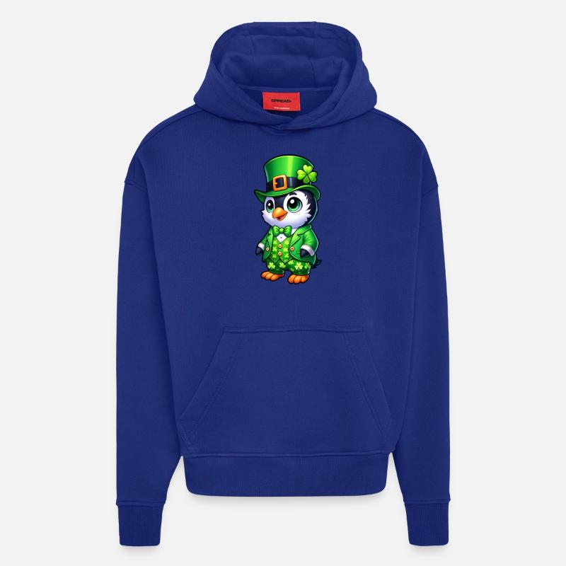 Mignon Dessin Animé Pingouin Saint-Patrick - Sweat à capuche bio épais oversize fabriqué en UE - Iconic Blue