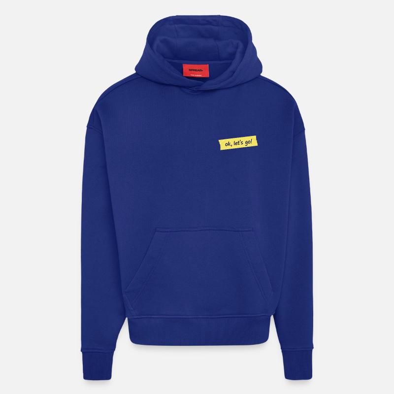 Ok, allons-y ! Conception du ruban jaune - Sweat à capuche bio épais oversize fabriqué en UE - Iconic Blue