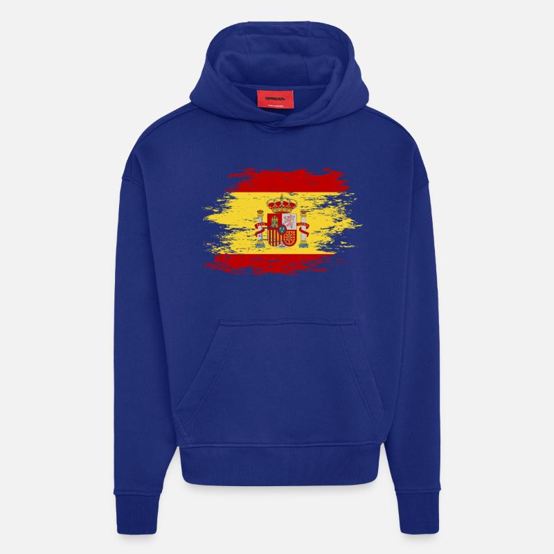 Drapeau de l’Espagne utilisé - Sweat à capuche bio épais oversize fabriqué en UE - Iconic Blue
