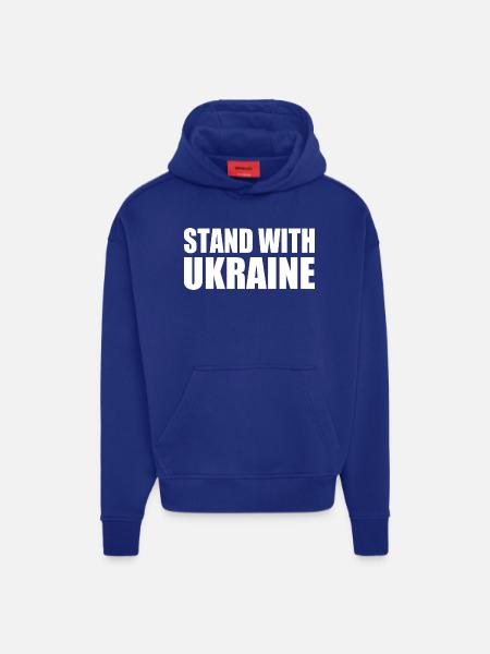 Stand with ukraine - Sweat à capuche bio épais oversize fabriqué en UE - Iconic Blue