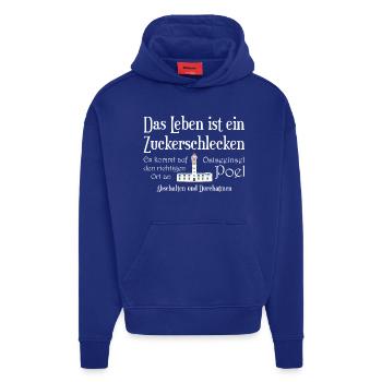 Insel Poel, Das Leben ist ein Zuckerschlecken - Hoodie- made by SPREAD  - Iconic Blue - Vorne