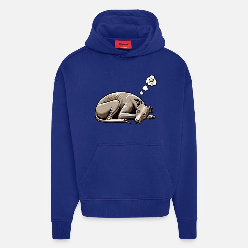 Whippet Greyhound Whippets Propriétaire de lévrier - Sweat à capuche bio épais oversize fabriqué en UE - Iconic Blue