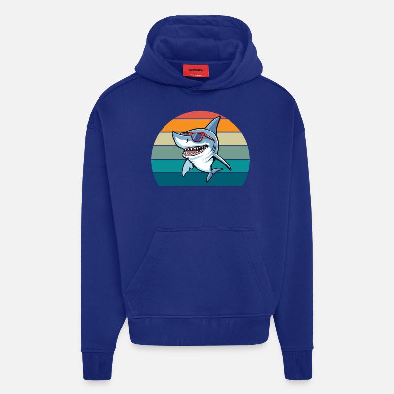 Requin rétro - Sweat à capuche bio épais oversize fabriqué en UE - Iconic Blue