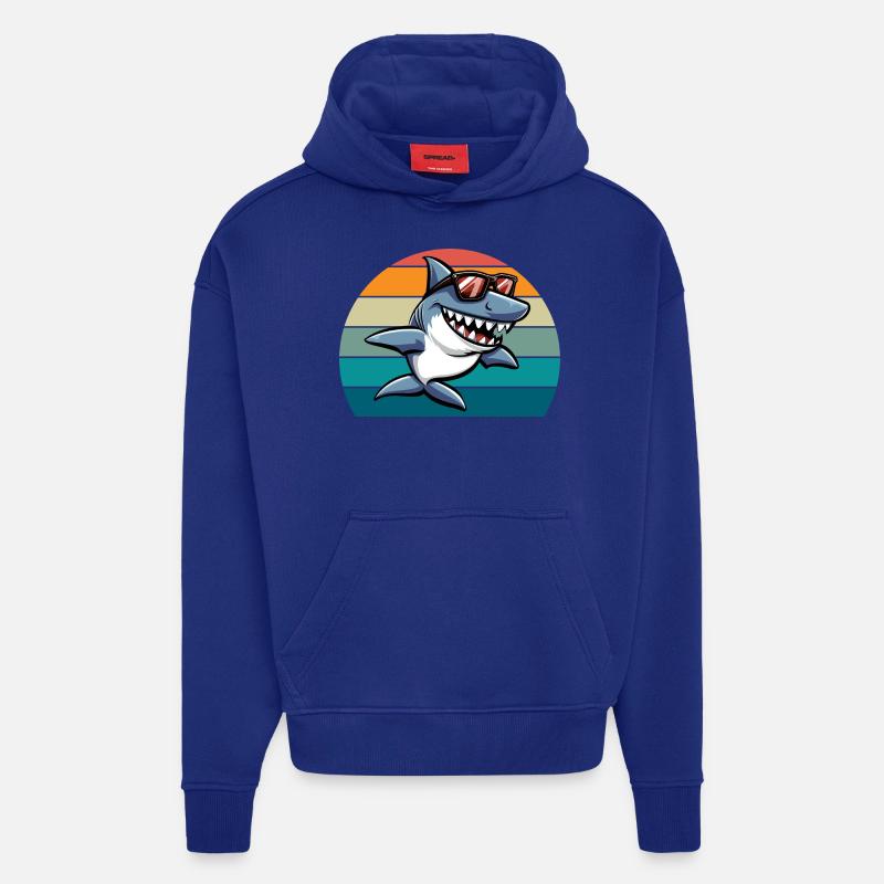 requin rétro drôle plage d’été - Sweat à capuche bio épais oversize fabriqué en UE - Iconic Blue