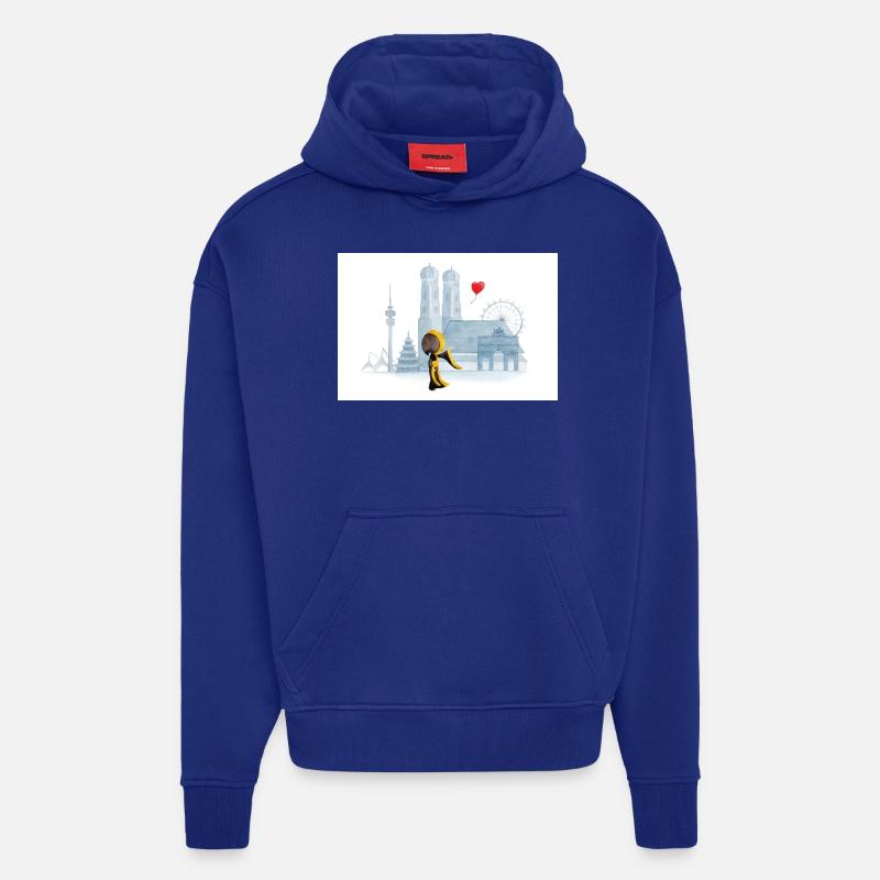 Münchner Kindl avec Munich Skyline - Sweat à capuche bio épais oversize fabriqué en UE - Iconic Blue