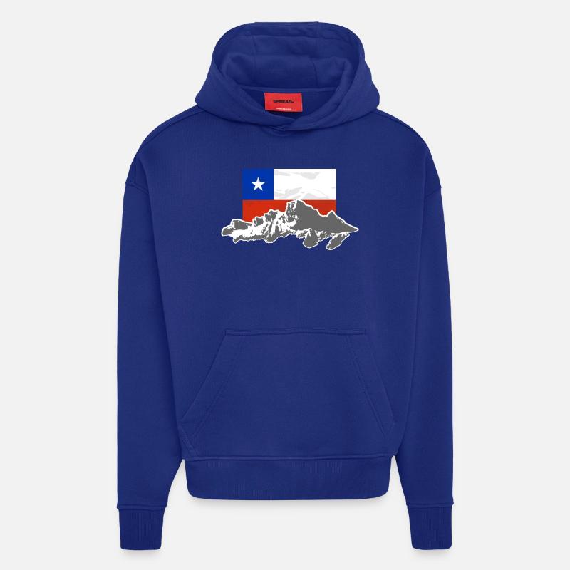 Chile - Mountains & Flag - Sweat à capuche bio épais oversize fabriqué en UE - Iconic Blue