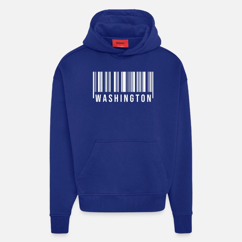 Code-barres de Washington - Sweat à capuche bio épais oversize fabriqué en UE - Iconic Blue
