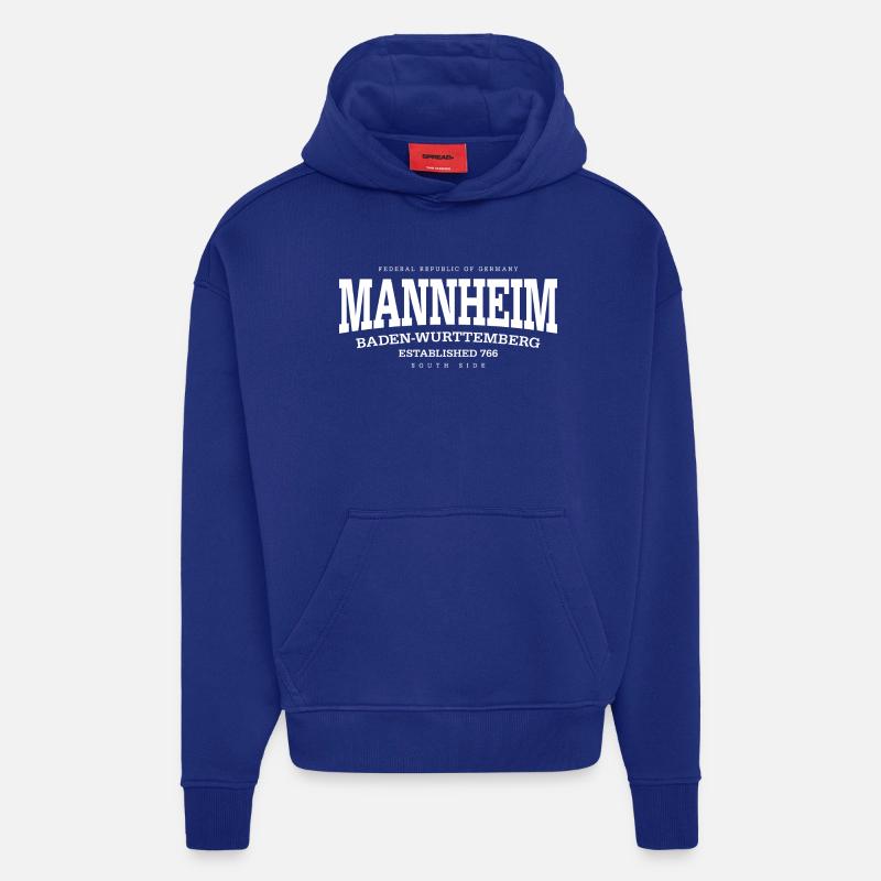 Mannheim (blanc Edt. '13) - Sweat à capuche bio épais oversize fabriqué en UE - Iconic Blue