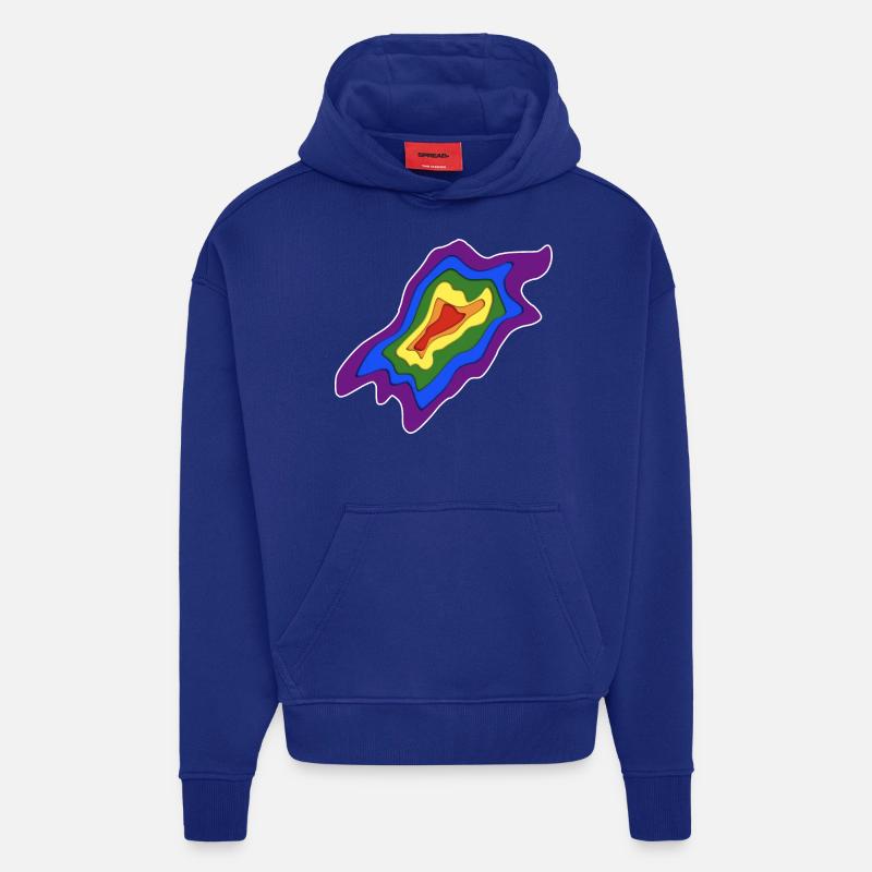 Drapeau arc-en-ciel de style Papercut - Sweat à capuche bio épais oversize fabriqué en UE - Iconic Blue