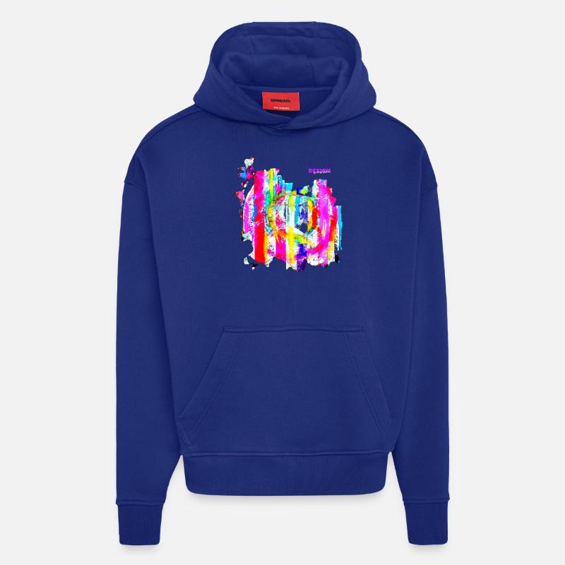 « RetroBack » par Acryl Galerie & Design - Sweat à capuche bio épais oversize fabriqué en UE - Iconic Blue
