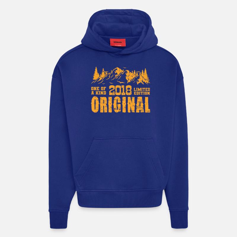 Cadeau d’anniversaire 2018 - 2018 - Sweat à capuche bio épais oversize fabriqué en UE - Iconic Blue
