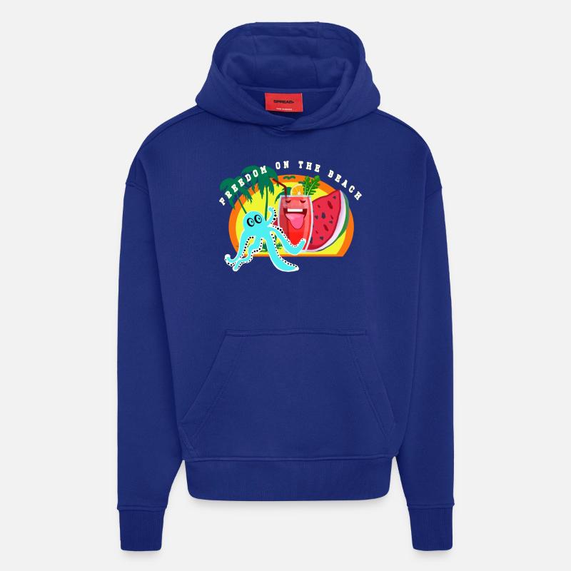 Plage, mer et liberté - Sweat à capuche bio épais oversize fabriqué en UE - Iconic Blue