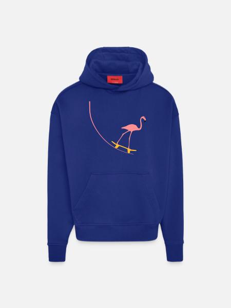 Flamingo on skateboard - Hoodie- made by SPREAD  - Iconic Blue