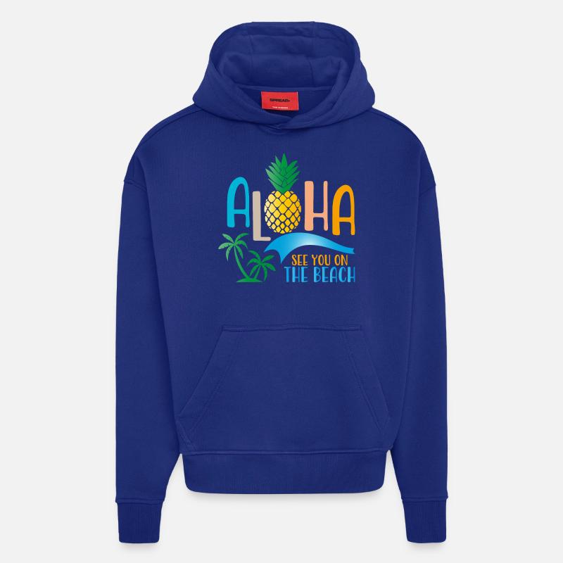 plage - Sweat à capuche bio épais oversize fabriqué en UE - Iconic Blue