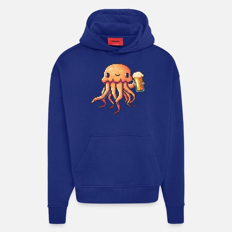 Méduse Pixel Bière - Sweat à capuche bio épais oversize fabriqué en UE - Iconic Blue
