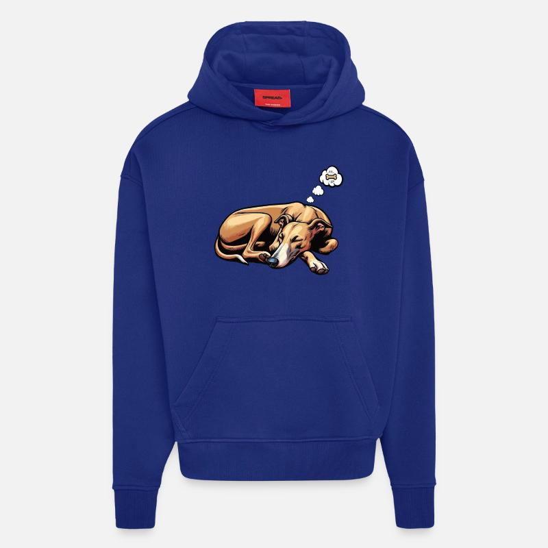 Whippet Greyhound Whippets Propriétaire de lévrier - Sweat à capuche bio épais oversize fabriqué en UE - Iconic Blue