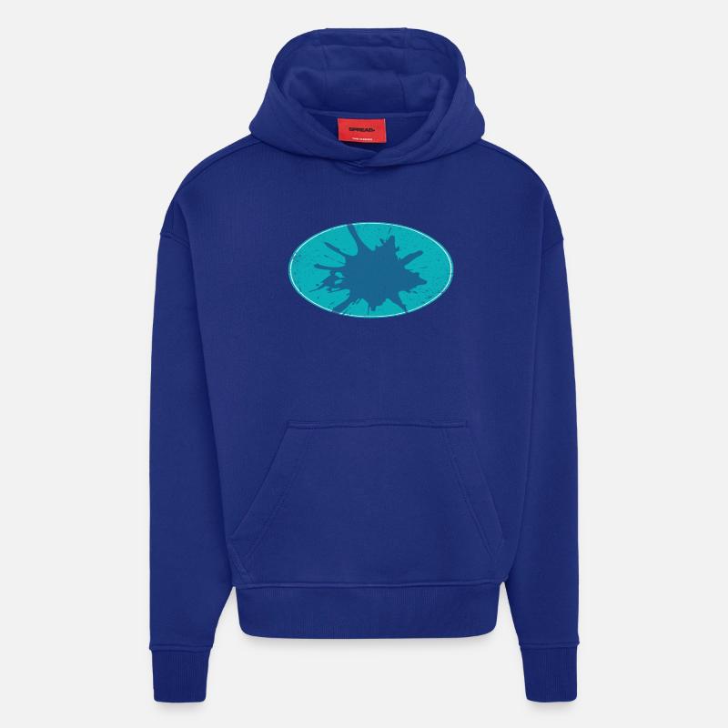 Arrière-plan de flash ovale schmutzing - Sweat à capuche bio épais oversize fabriqué en UE - Iconic Blue