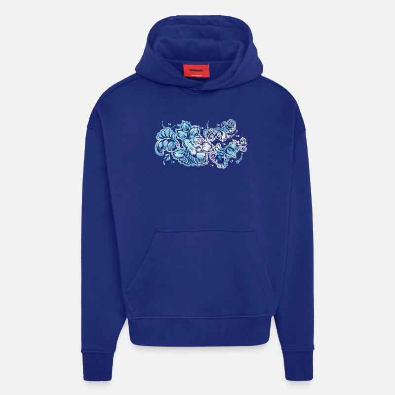 Motif Fleur Bleue - Sweat à capuche bio épais oversize fabriqué en UE - Iconic Blue