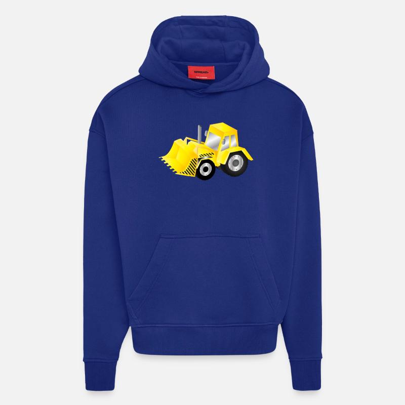 Excavatrice jaune vif avec puissance - Sweat à capuche bio épais oversize fabriqué en UE - Iconic Blue