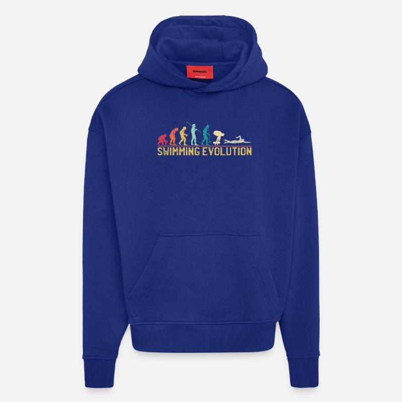 Illustration de l'évolution de la natation - Sweat à capuche bio épais oversize fabriqué en UE - Iconic Blue