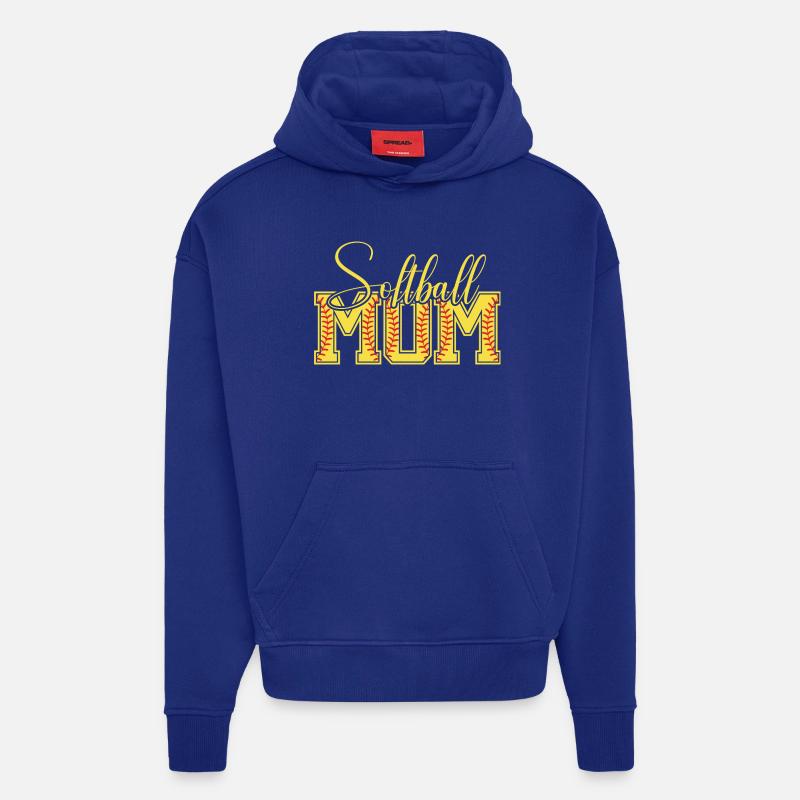Logo lettré de maman de softball - Sweat à capuche bio épais oversize fabriqué en UE - Iconic Blue
