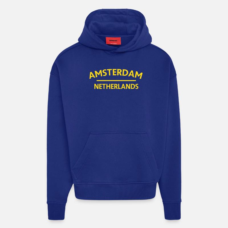 Textdesign Amsterdam – Pays-Bas - Sweat à capuche bio épais oversize fabriqué en UE - Iconic Blue