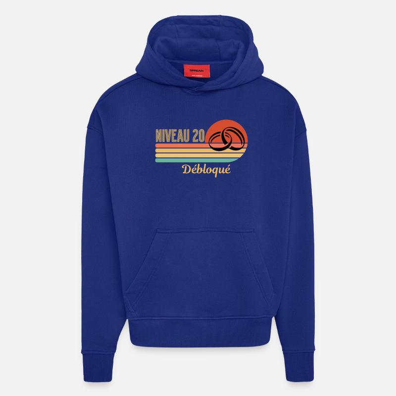 Niveau 20 débloqué design rétro graphique - Sweat à capuche bio épais oversize fabriqué en UE - Iconic Blue