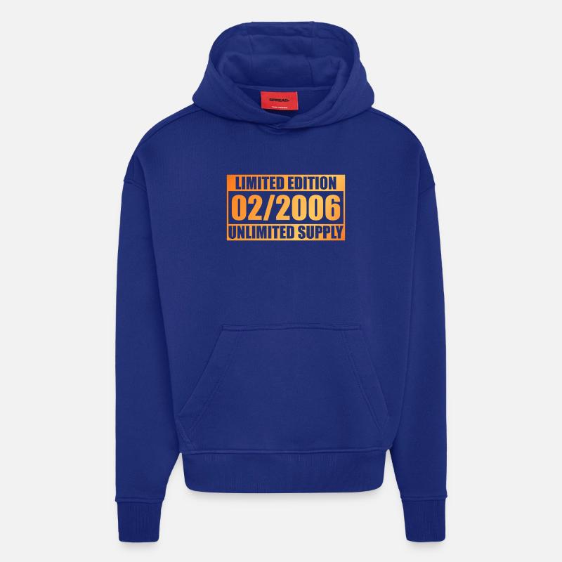 20e anniversaire Édition Limitée - ꝏ Approvisionnement 02/2006 - Sweat à capuche bio épais oversize fabriqué en UE - Iconic Blue