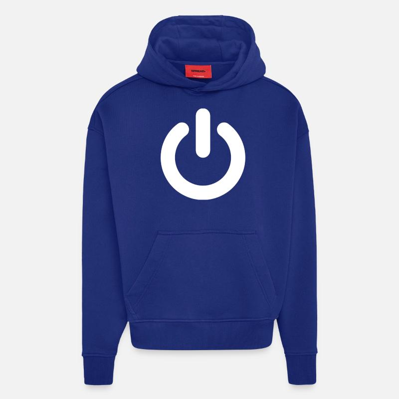 Bouton d'alimentation blanc - Sweat à capuche bio épais oversize fabriqué en UE - Iconic Blue