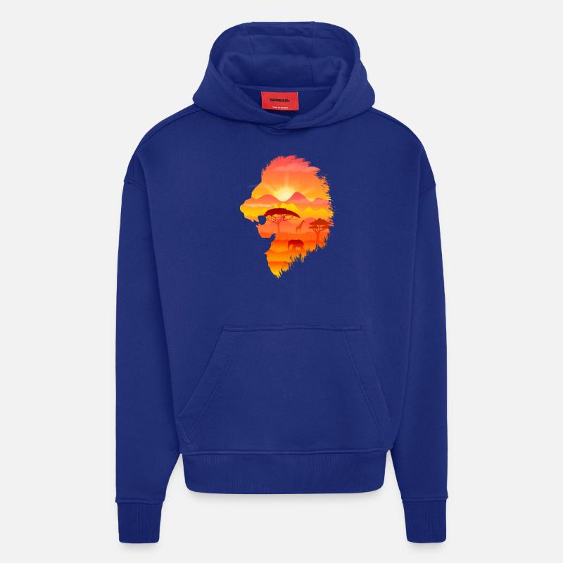 Lion Roi de la Savane - Sweat à capuche bio épais oversize fabriqué en UE - Iconic Blue