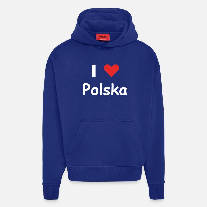 J'aime Polska - Sweat à capuche bio épais oversize fabriqué en UE - Iconic Blue