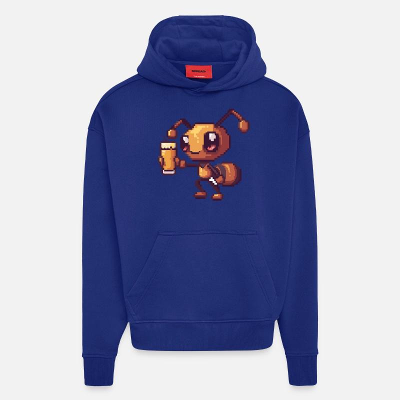 Bière Ant Pixel - Sweat à capuche bio épais oversize fabriqué en UE - Iconic Blue