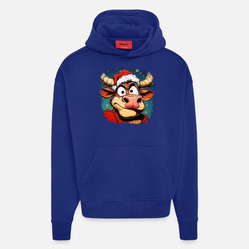 Vache Père Noël - Sweat à capuche bio épais oversize fabriqué en UE - Iconic Blue