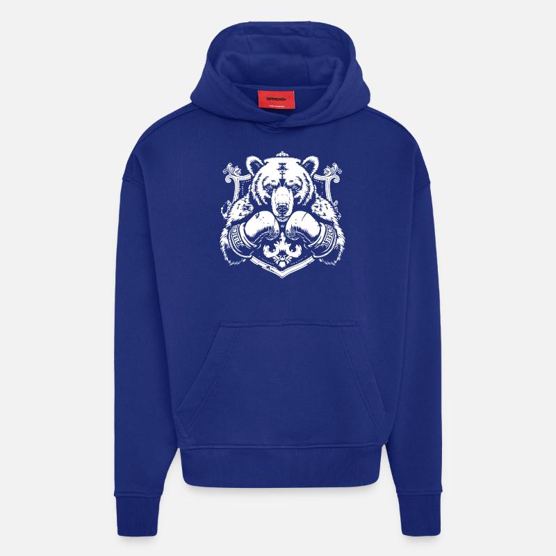 Grizzly Bear Boxer Fighter - Sweat à capuche bio épais oversize fabriqué en UE - Iconic Blue