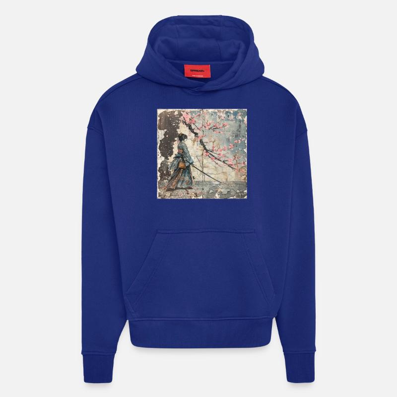 Japanisch, Samurai, Kirschblüte, Kunst, Ukiyo-E - Hoodie- made by SPREAD  - Iconic Blue