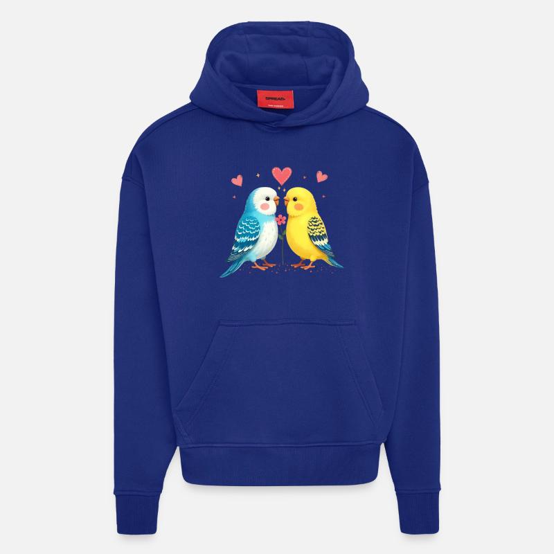 Perruches perruches amoureuses des oiseaux - Sweat à capuche bio épais oversize fabriqué en UE - Iconic Blue