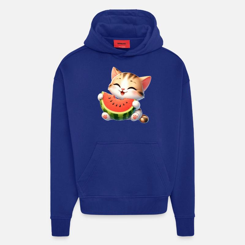 Melon Chat Pastèque Drôle Fruité - Sweat à capuche bio épais oversize fabriqué en UE - Iconic Blue