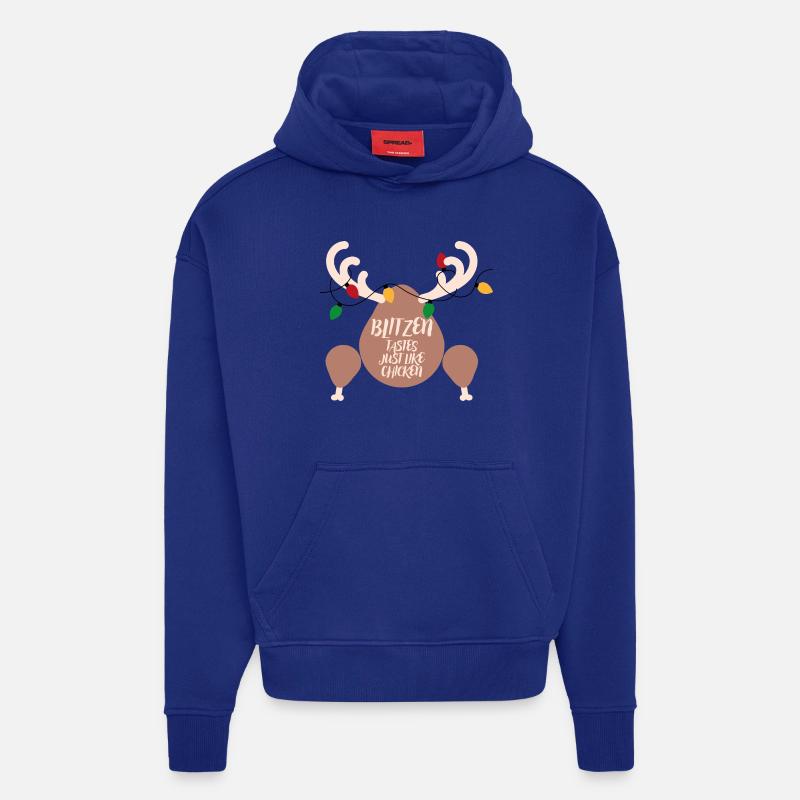 Dekorierter Oberschenkel: Hähnchengeschmack - Hoodie- made by SPREAD - Iconic Blue