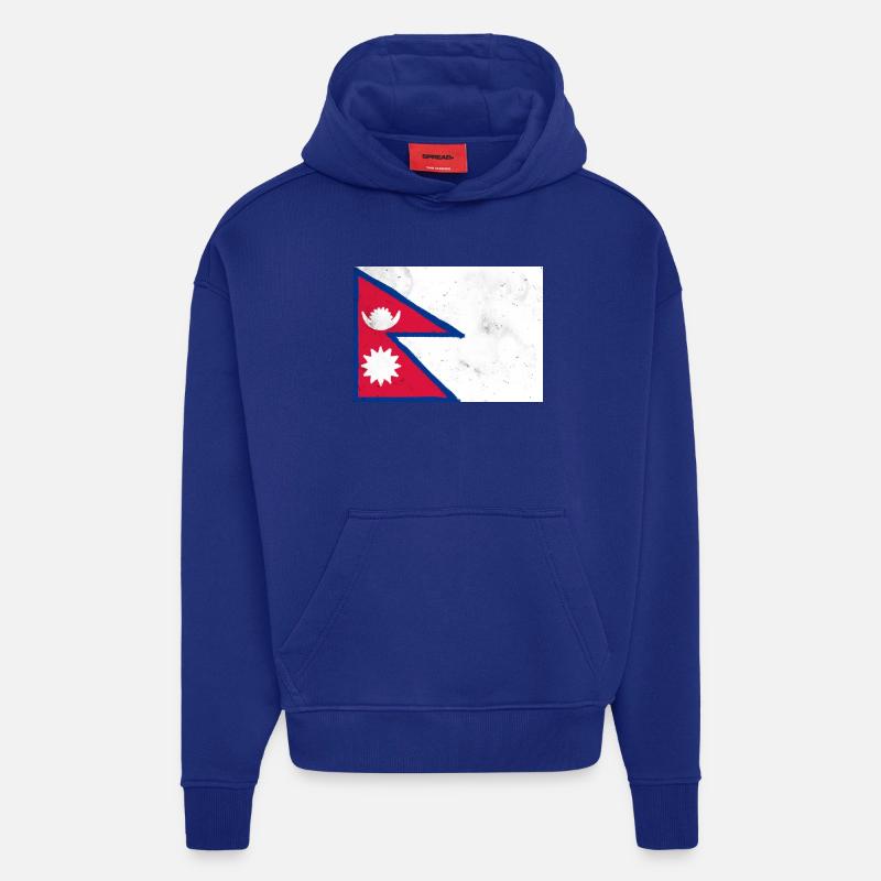 Drapeau du Népal - Sweat à capuche bio épais oversize fabriqué en UE - Iconic Blue