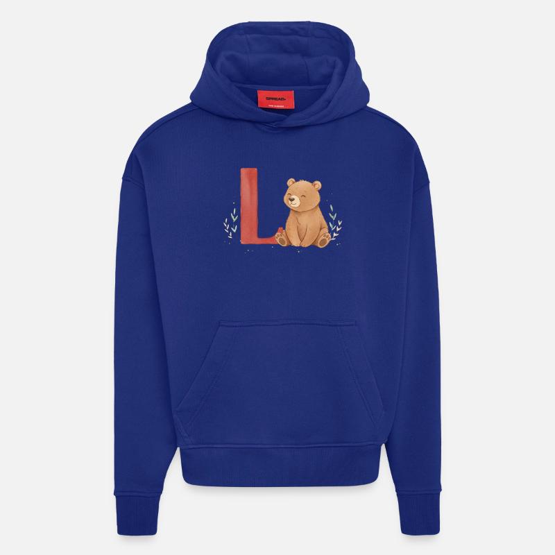 Ours aquarelle avec L rouge - Sweat à capuche bio épais oversize fabriqué en UE - Iconic Blue